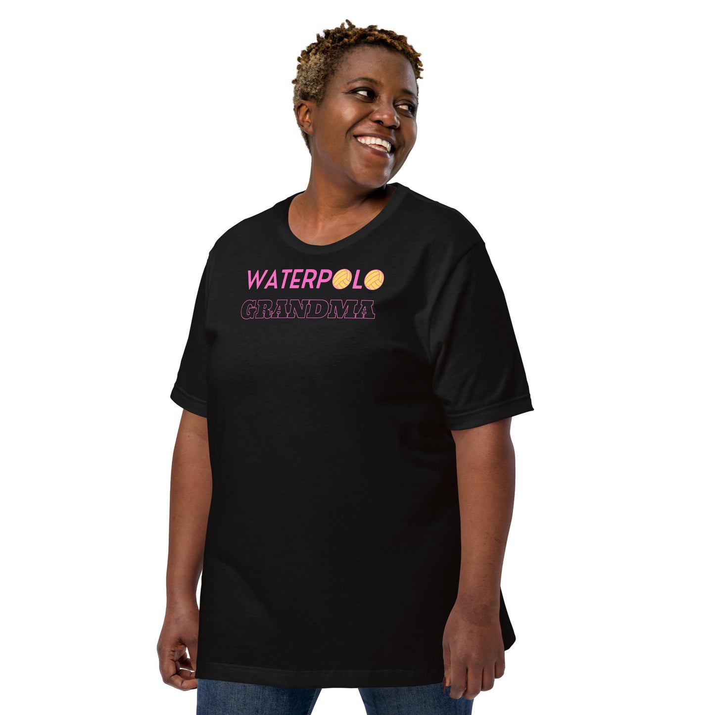 Waterpolo Grandma - Pink Lettering - Unisex Soft T-shirt - Bella Canvas 3001