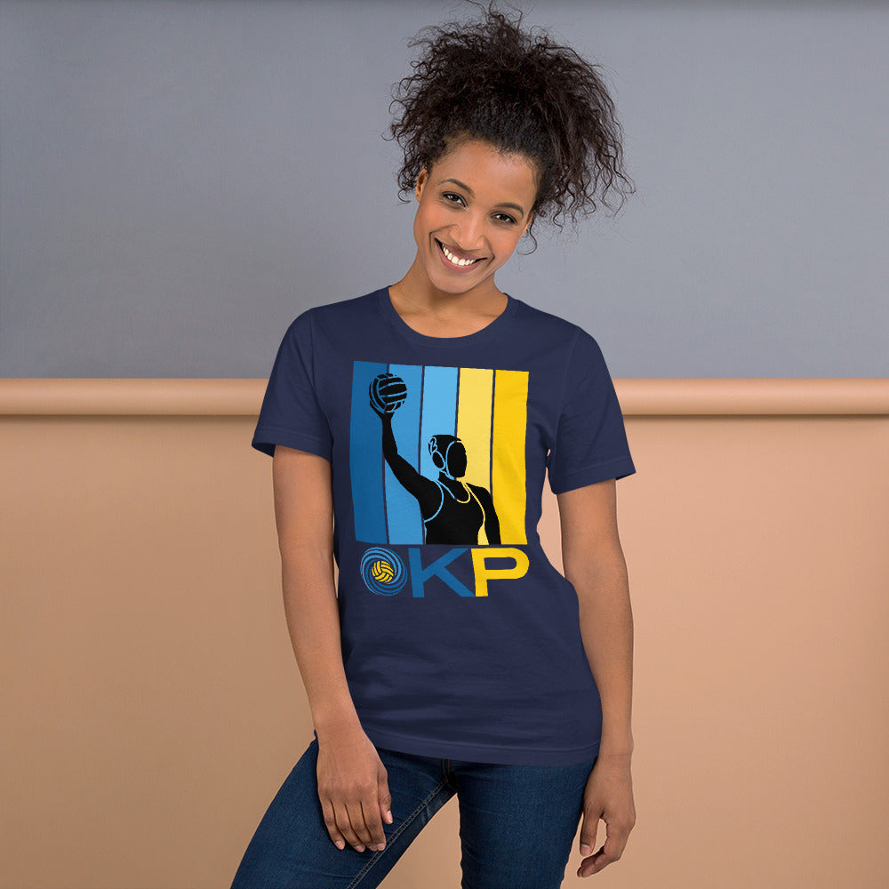 Kern Premier 5 color square vertical with KP logo female silhouette - Unisex Soft T-shirt - Bella Canvas 3001