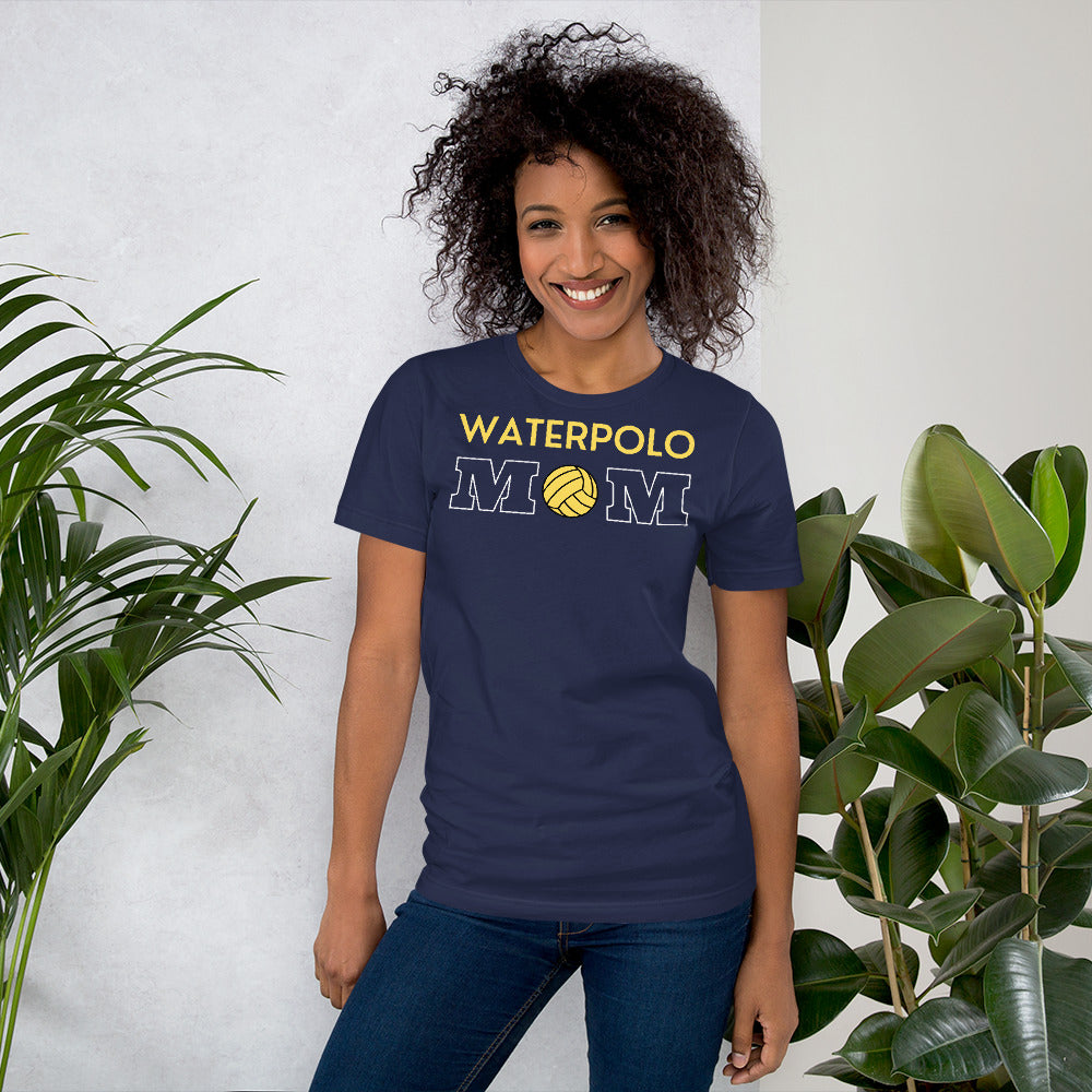 Waterpolo Mom - Yellow Lettering - Unisex Soft T-shirt - Bella Canvas 3001