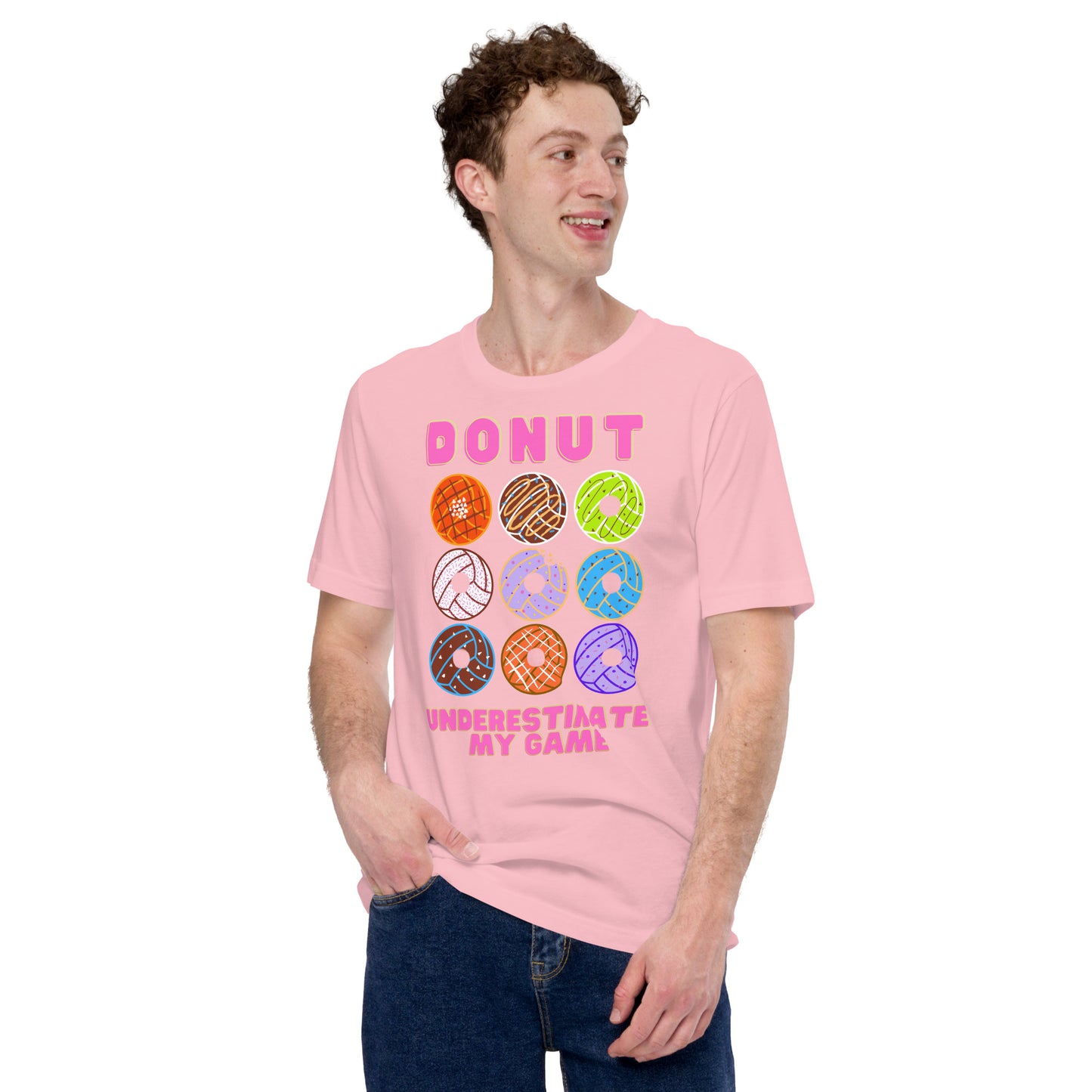 Donut Underestimate my Game - Pink Lettering - Unisex Soft T-shirt - Bella Canvas 3001