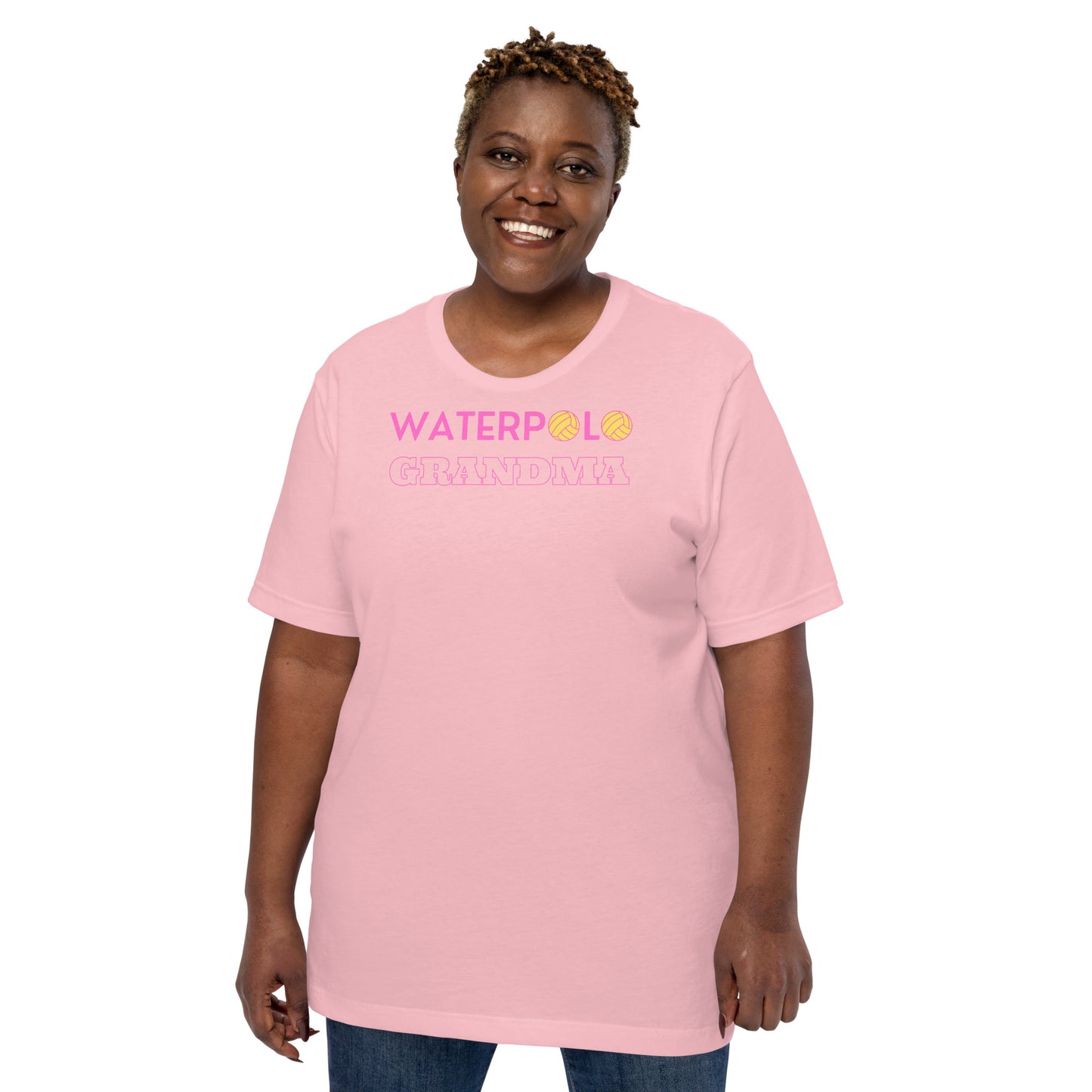 Waterpolo Grandma - Pink Lettering - Unisex Soft T-shirt - Bella Canvas 3001