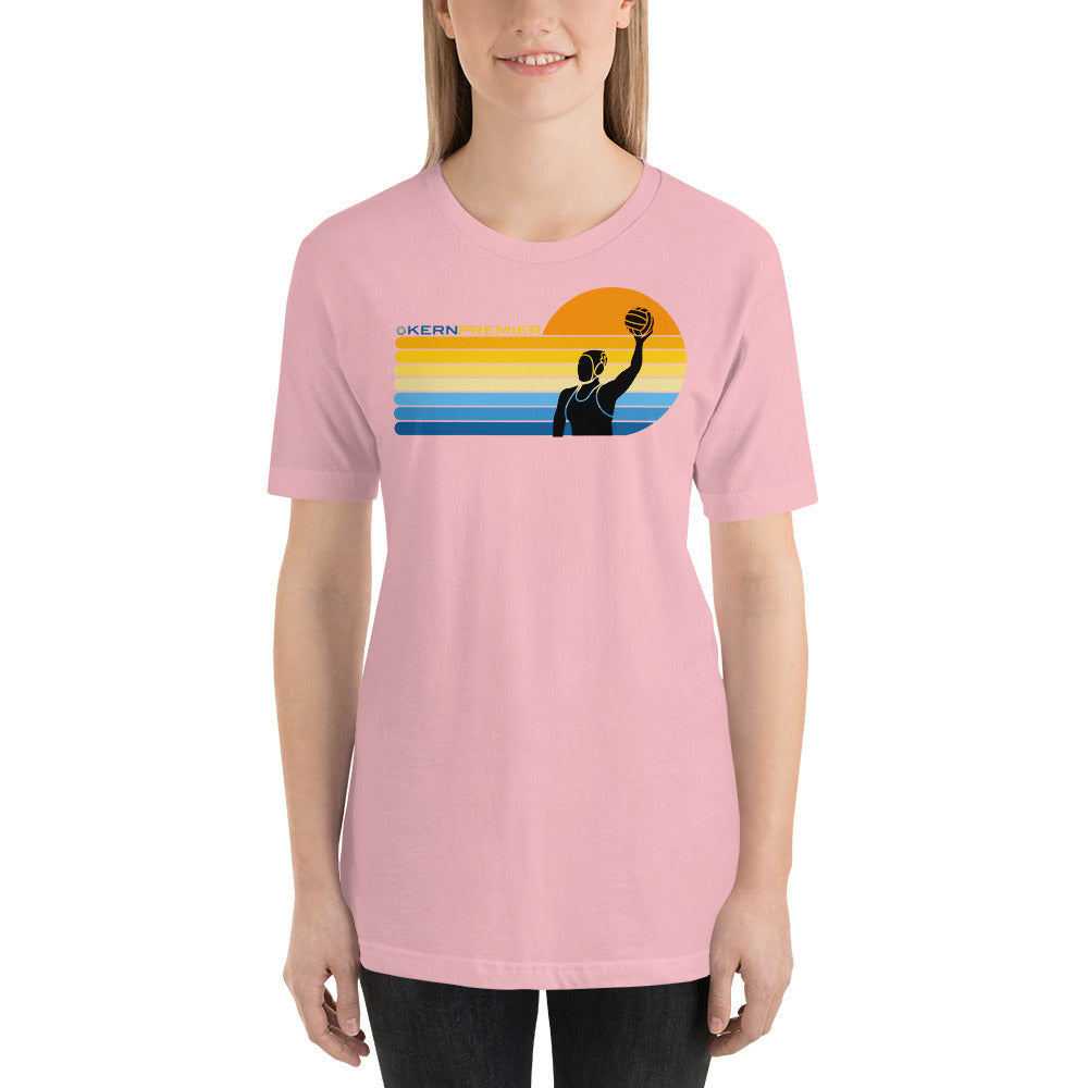 Kern Premier 7 color sunset top logo female silhouette - Unisex Soft T-shirt - Bella Canvas 3001