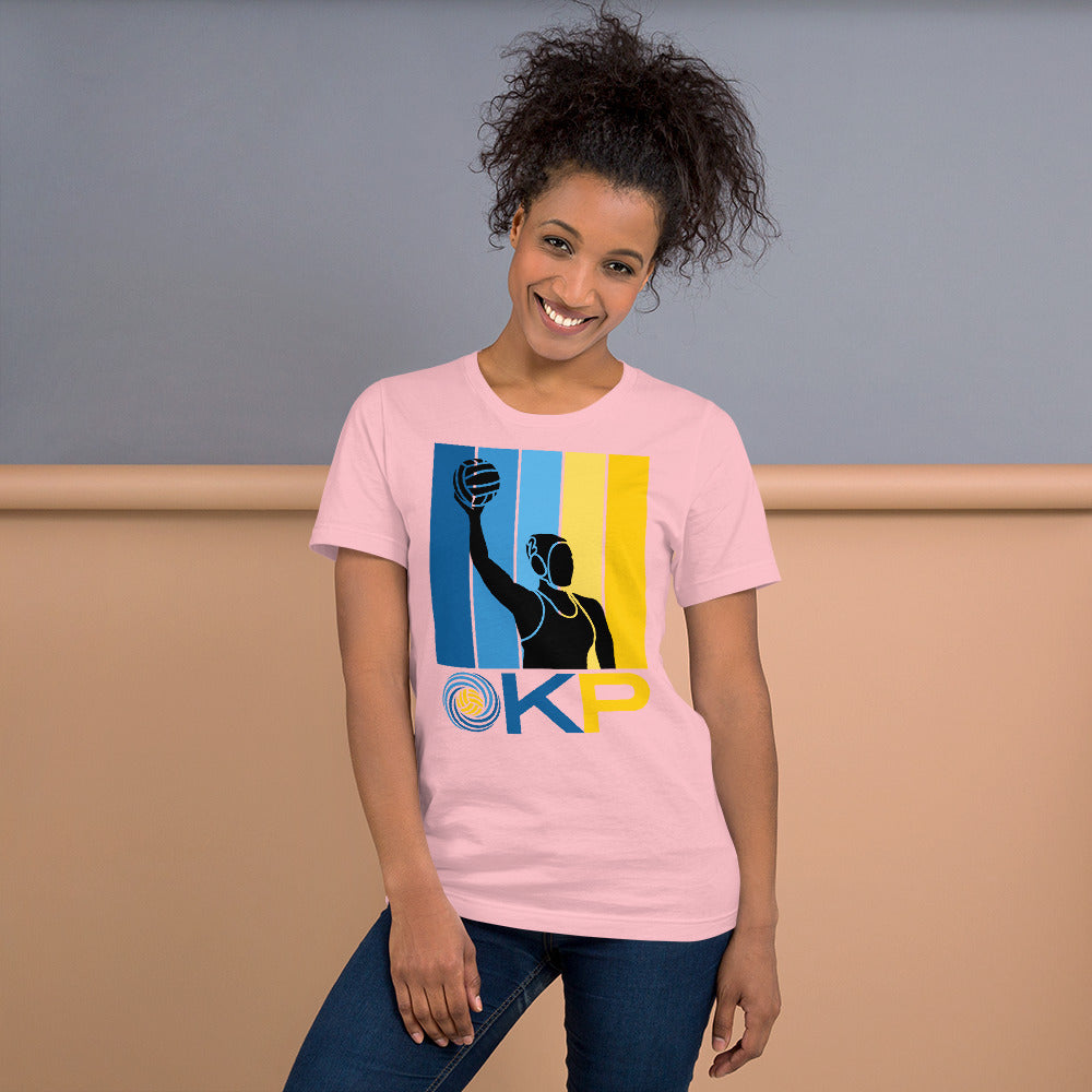 Kern Premier 5 color square vertical with KP logo female silhouette - Unisex Soft T-shirt - Bella Canvas 3001