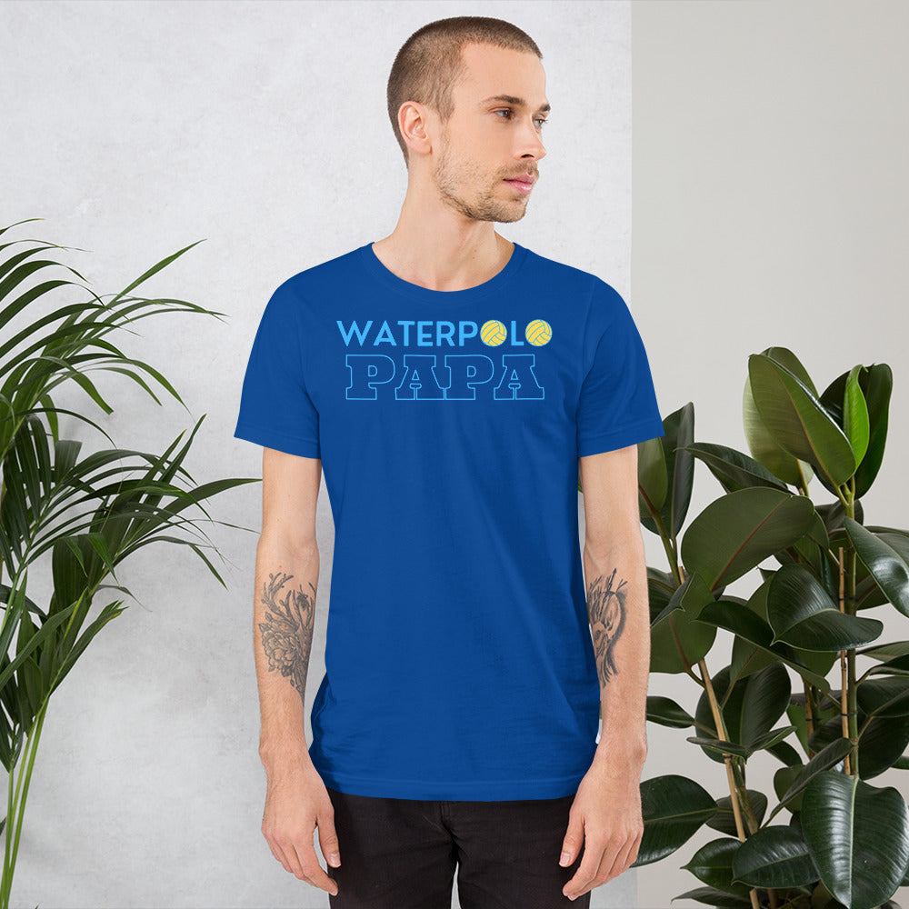 Waterpolo Papa - Blue Lettering - Unisex Soft T-shirt - Bella Canvas 3001