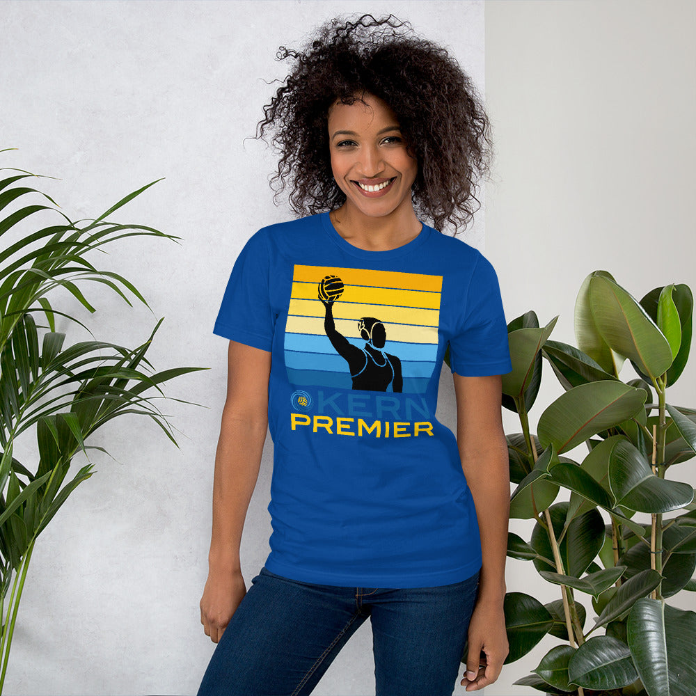 Kern Premier 7 color square horizontal with split bottom logo female silhouette - Unisex Soft T-shirt - Bella Canvas 3001