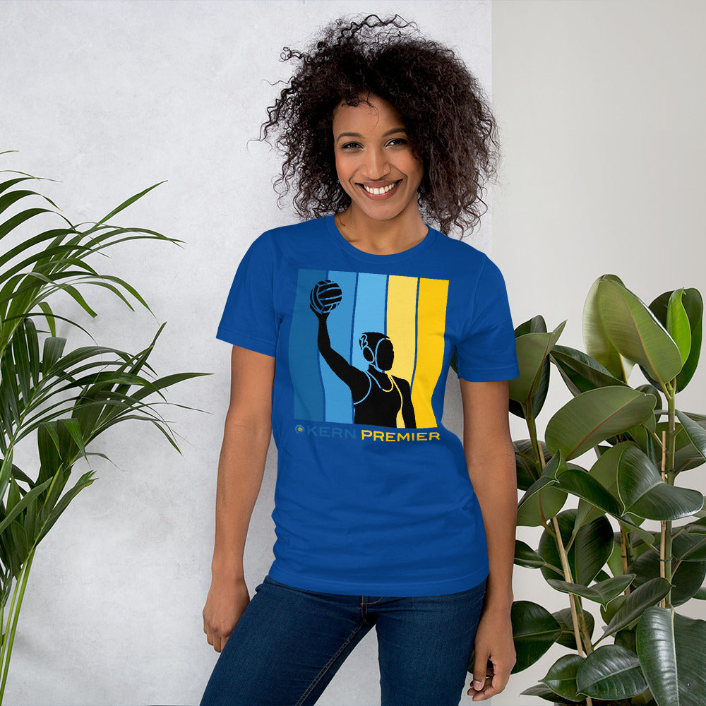 Kern Premier 5 color square vertical with full bottom logo female silhouette - Unisex Soft T-shirt - Bella Canvas 3001