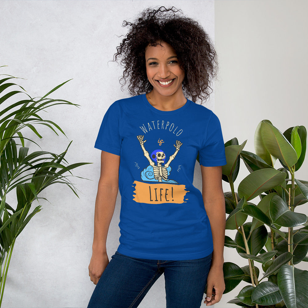 Water Polo is Life Skeleton with Water Polo Cap - Unisex Soft T-shirt - Bella Canvas 3001
