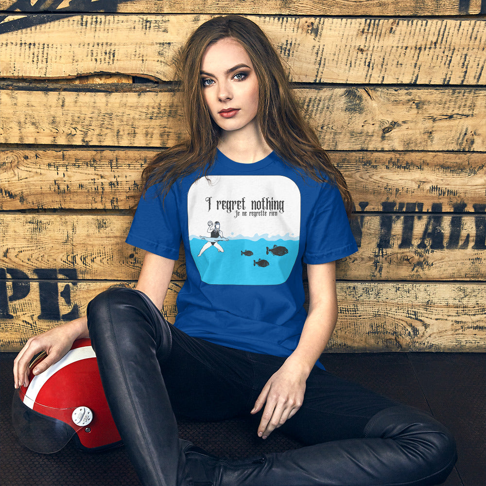 Wednesday and Piranhas - I Regret Nothing - English - Unisex Soft T-shirt - Bella Canvas 3001