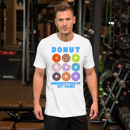 Donut Underestimate my Game - Blue Lettering - Unisex Soft T-shirt - Bella Canvas 3001