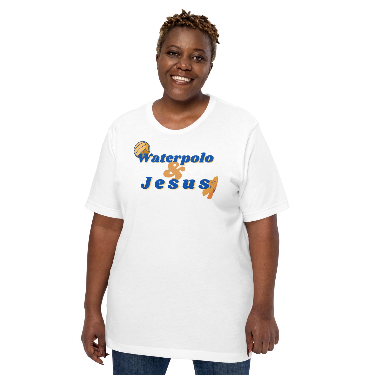 Waterpolo and Jesus - Diagonal with Images - Unisex Soft T-shirt - Bella Canvas 3001