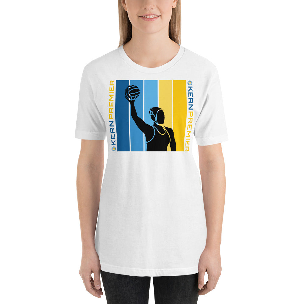 Kern Premier 5 color vertical square double logo female silhouette - Unisex Soft T-shirt - Bella Canvas 3001