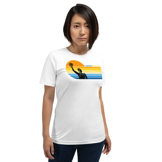 Kern Premier 7 color sunset left orientation female silhouette - Unisex Soft T-shirt - Bella Canvas 3001