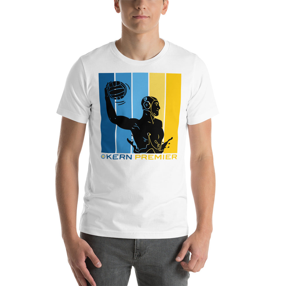 Kern Premier 5 color square vertical with full bottom logo male silhouette - Unisex Soft T-shirt - Bella Canvas 3001