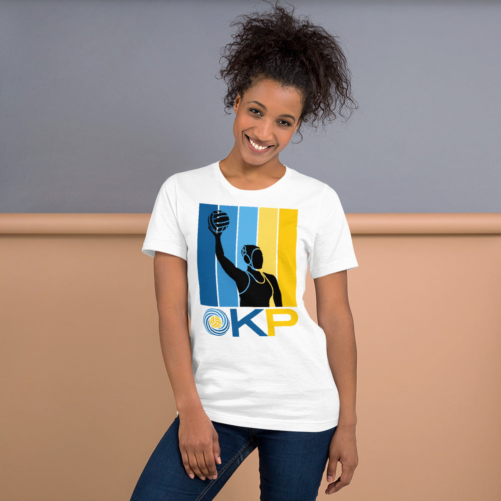 Kern Premier 5 color square vertical with KP logo female silhouette - Unisex Soft T-shirt - Bella Canvas 3001